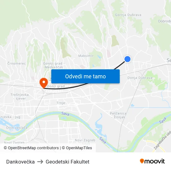 Dankovečka to Geodetski Fakultet map