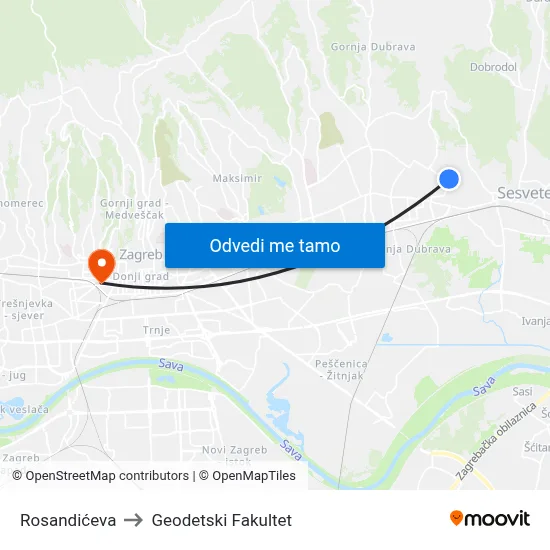 Rosandićeva to Geodetski Fakultet map