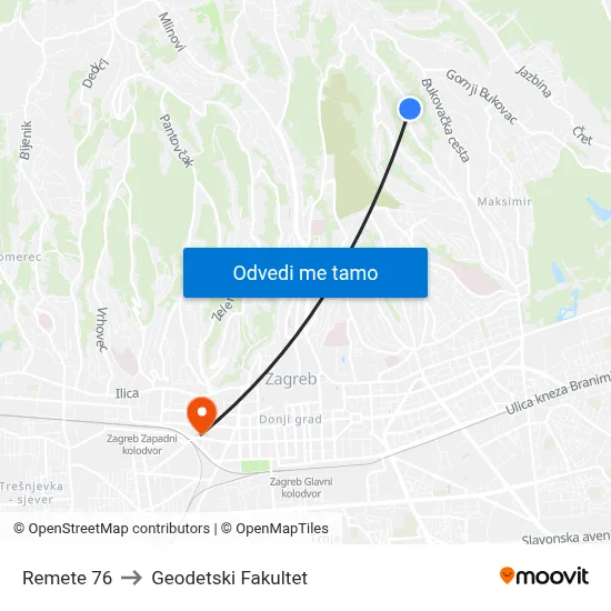 Remete 76 to Geodetski Fakultet map