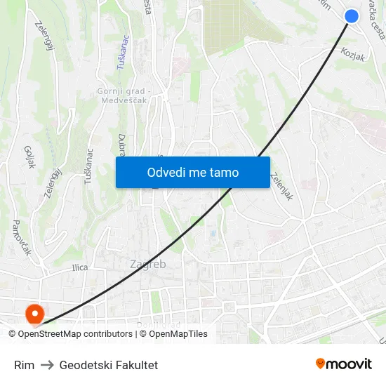 Rim to Geodetski Fakultet map