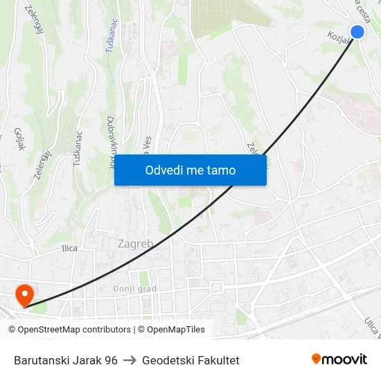 Barutanski Jarak 96 to Geodetski Fakultet map