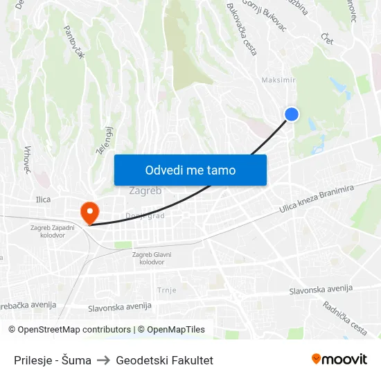 Prilesje - Šuma to Geodetski Fakultet map