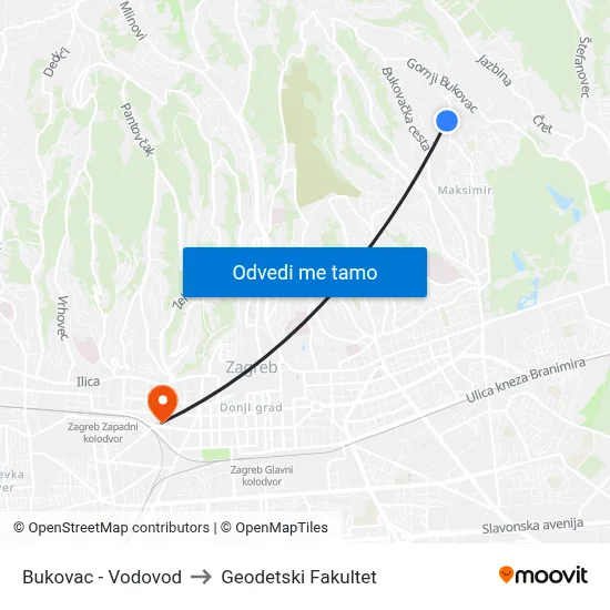 Bukovac - Vodovod to Geodetski Fakultet map