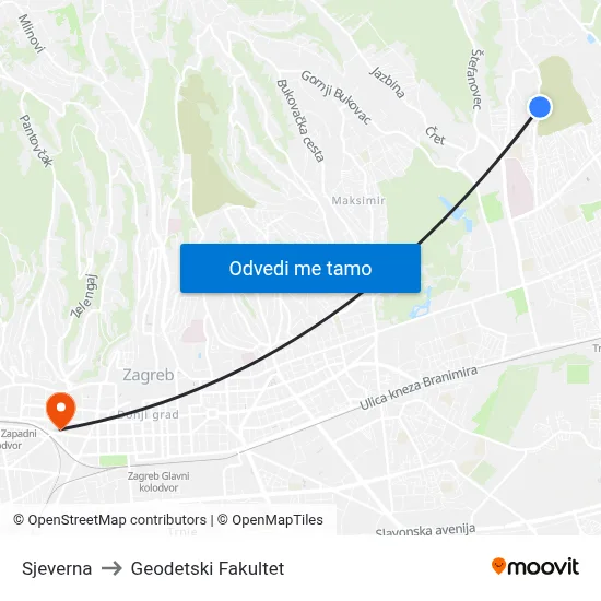 Sjeverna to Geodetski Fakultet map