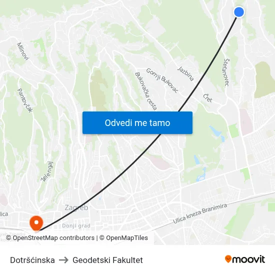 Dotršćinska to Geodetski Fakultet map