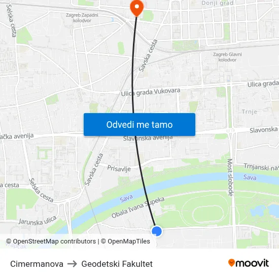 Cimermanova to Geodetski Fakultet map