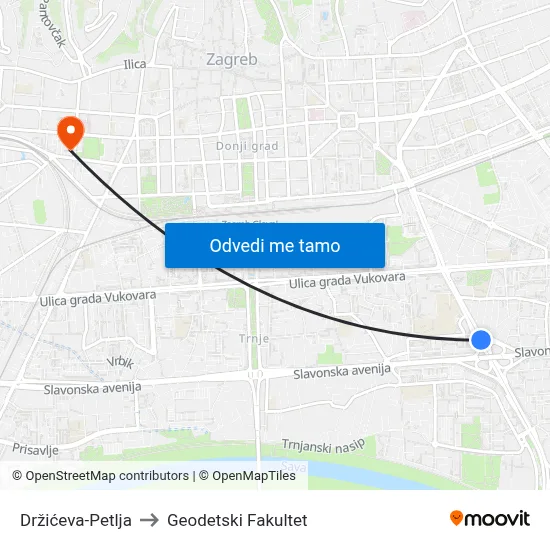 Držićeva-Petlja to Geodetski Fakultet map
