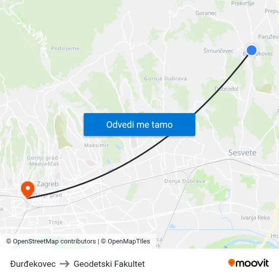 Đurđekovec to Geodetski Fakultet map