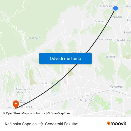 Kašinska Sopnica to Geodetski Fakultet map