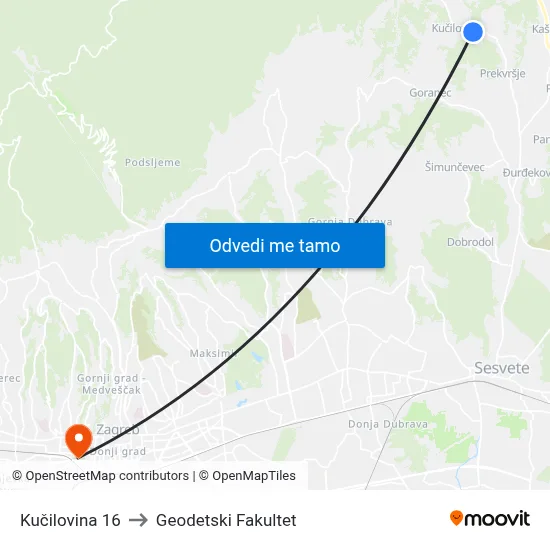 Kučilovina 16 to Geodetski Fakultet map