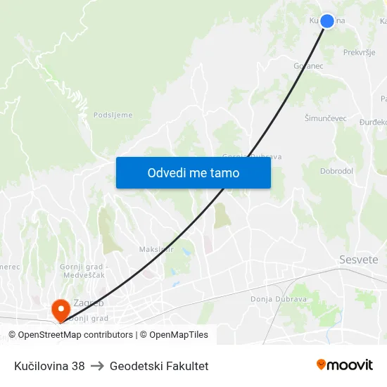 Kučilovina 38 to Geodetski Fakultet map