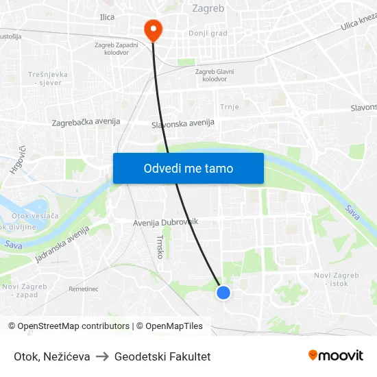 Otok, Nežićeva to Geodetski Fakultet map