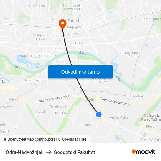 Odra-Nadvožnjak to Geodetski Fakultet map