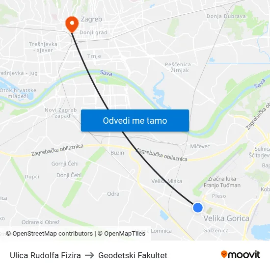 Ulica Rudolfa Fizira to Geodetski Fakultet map