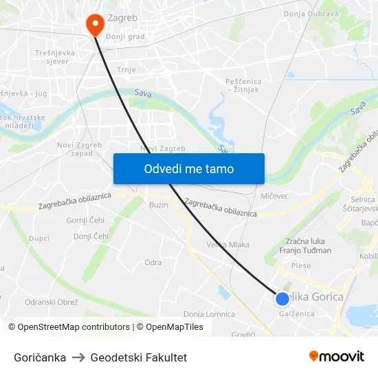 Goričanka to Geodetski Fakultet map