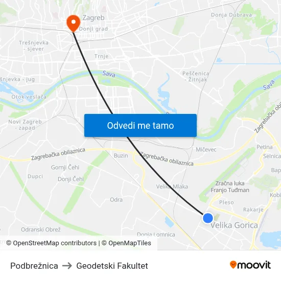 Podbrežnica to Geodetski Fakultet map