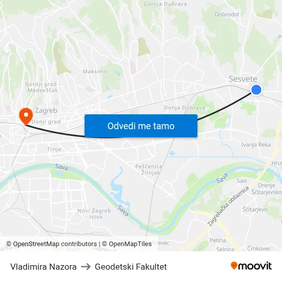 Vladimira Nazora to Geodetski Fakultet map