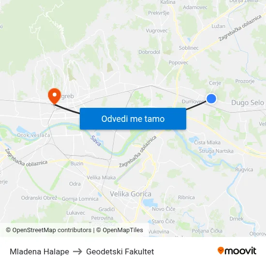 Mladena Halape to Geodetski Fakultet map