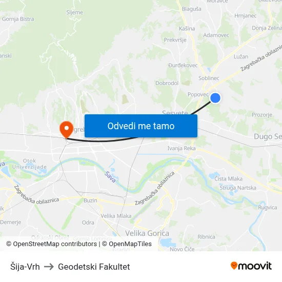 Šija-Vrh to Geodetski Fakultet map