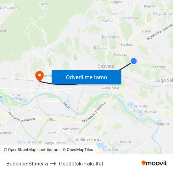 Budenec-Stančira to Geodetski Fakultet map