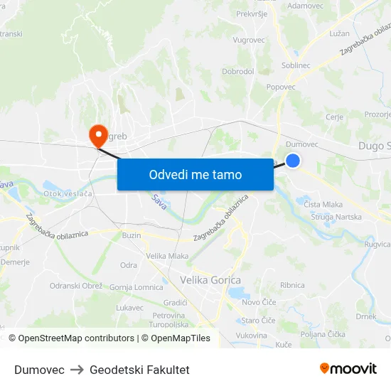 Dumovec to Geodetski Fakultet map
