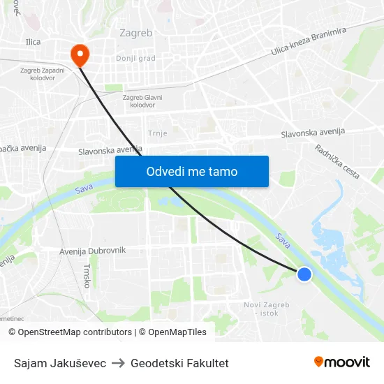 Sajam Jakuševec to Geodetski Fakultet map