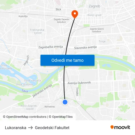 Lukoranska to Geodetski Fakultet map