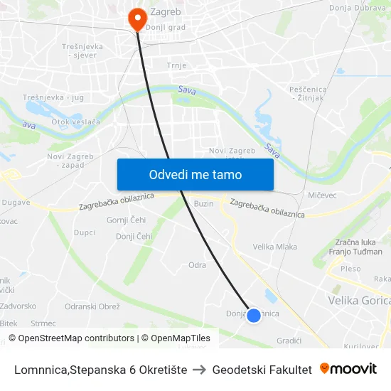 Lomnnica,Stepanska 6 Okretište to Geodetski Fakultet map