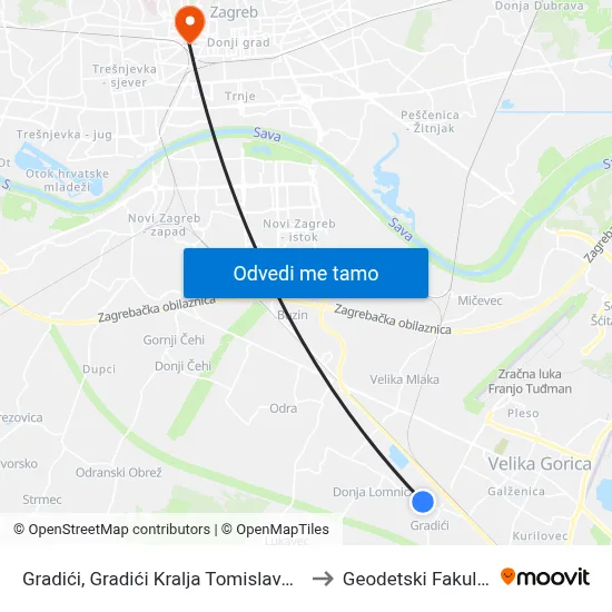 Gradići, Gradići Kralja Tomislava 85 to Geodetski Fakultet map