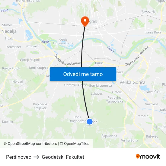 Peršinovec to Geodetski Fakultet map