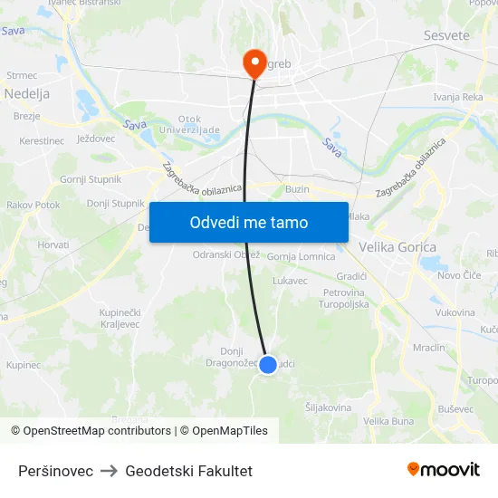 Peršinovec to Geodetski Fakultet map