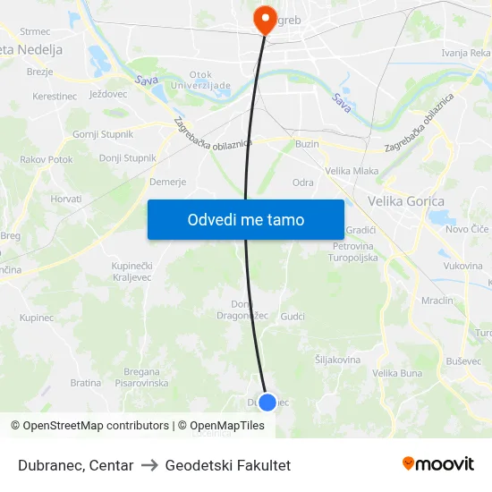 Dubranec, Centar to Geodetski Fakultet map