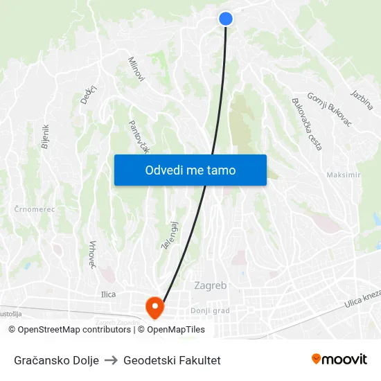 Gračansko Dolje to Geodetski Fakultet map
