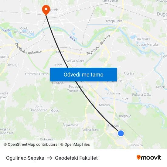 Ogulinec-Sepska to Geodetski Fakultet map