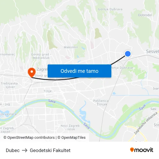 Dubec to Geodetski Fakultet map