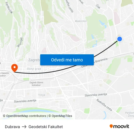Dubrava to Geodetski Fakultet map