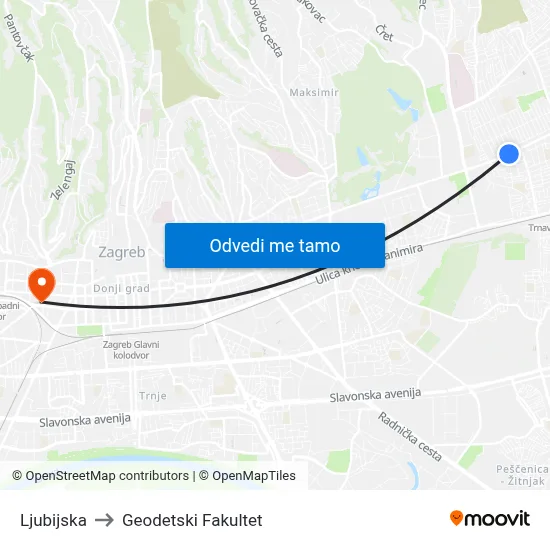 Ljubijska to Geodetski Fakultet map