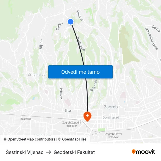 Šestinski Vijenac to Geodetski Fakultet map