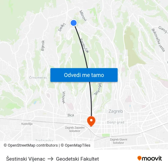 Šestinski Vijenac to Geodetski Fakultet map