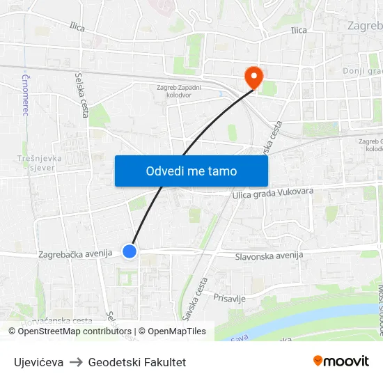 Ujevićeva to Geodetski Fakultet map