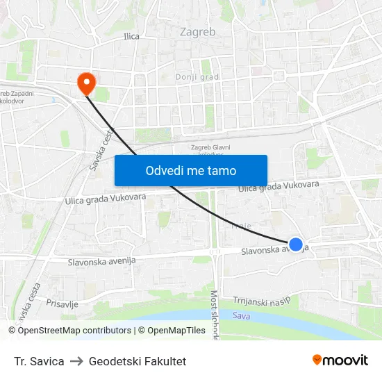 Tr. Savica to Geodetski Fakultet map