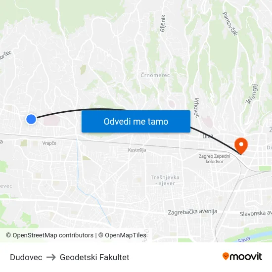 Dudovec to Geodetski Fakultet map