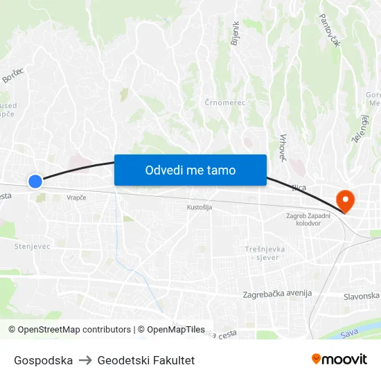 Gospodska to Geodetski Fakultet map