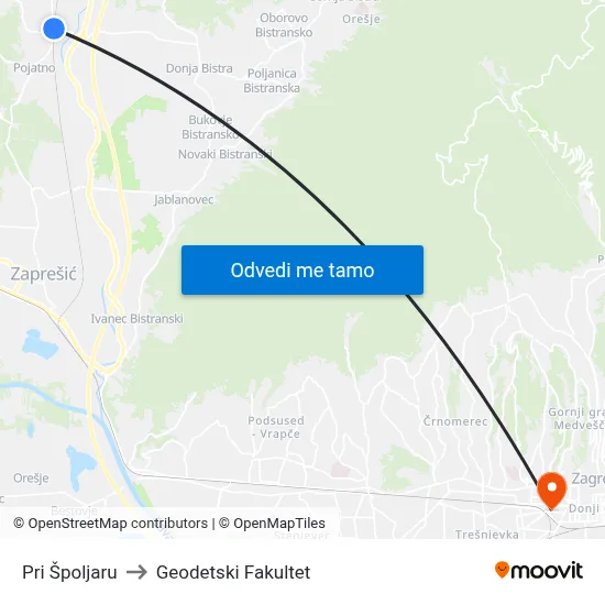Pri Špoljaru to Geodetski Fakultet map