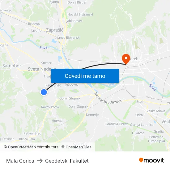 Mala Gorica to Geodetski Fakultet map