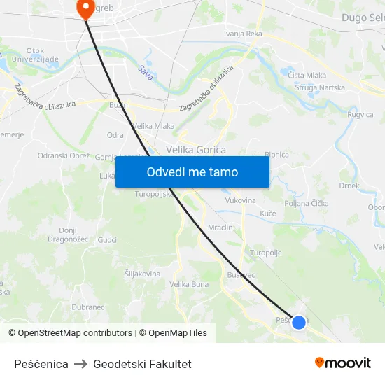 Pešćenica to Geodetski Fakultet map