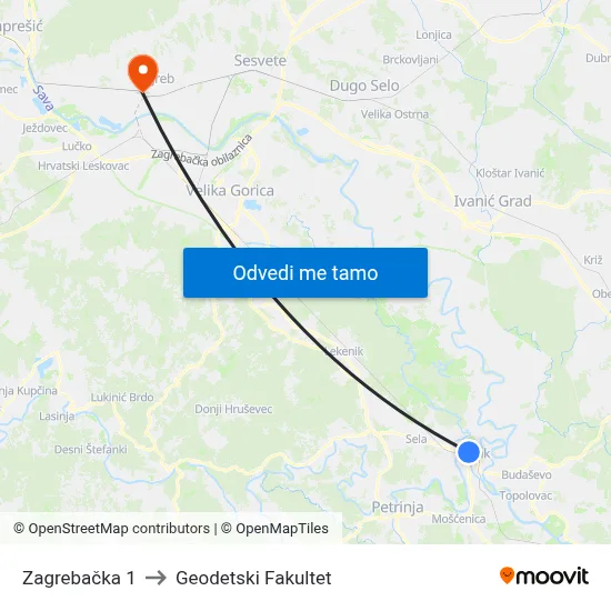 Zagrebačka 1 to Geodetski Fakultet map