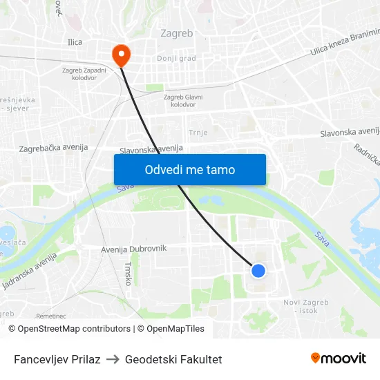 Fancevljev Prilaz to Geodetski Fakultet map