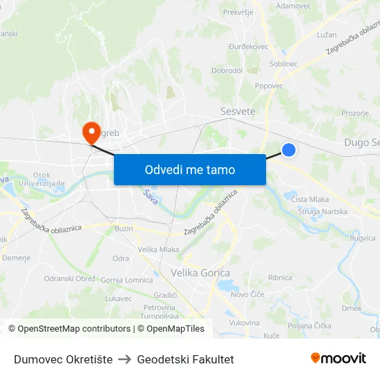 Dumovec Okretište to Geodetski Fakultet map