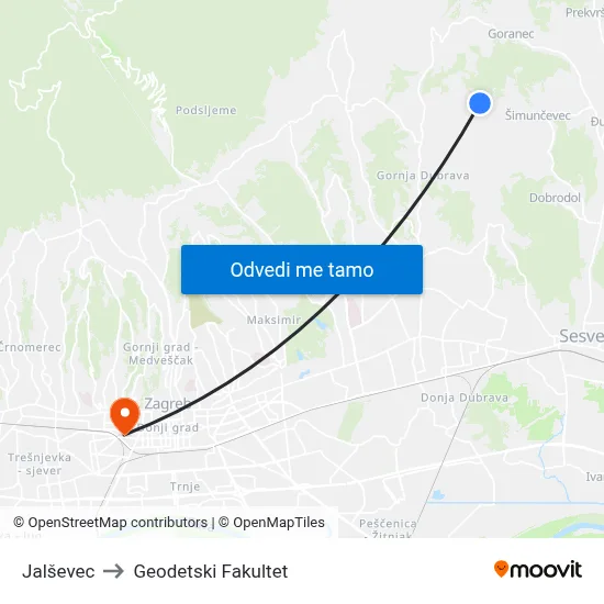Jalševec to Geodetski Fakultet map